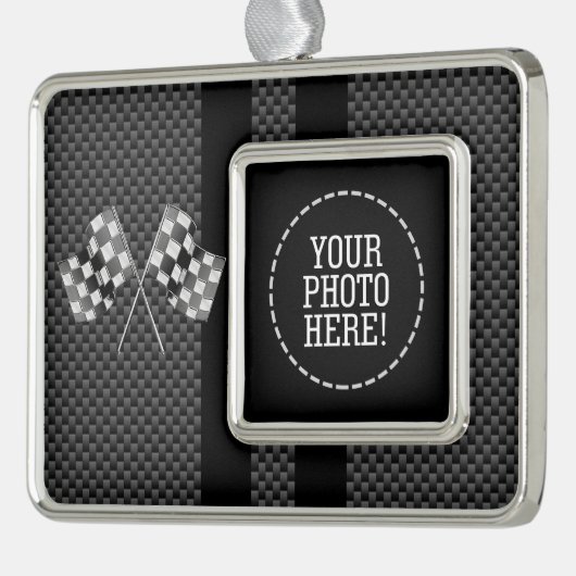 ストライプなカーボン繊維のスタイルの旗のデザインの競争 シルバープレートフレームオーナメント (左)