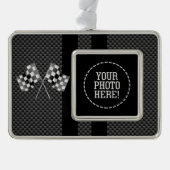 ストライプなカーボン繊維のスタイルの旗のデザインの競争 シルバープレートフレームオーナメント (正面)