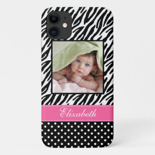ストライプなシマウマおよび水玉模様のカスタムの写真 iPhone 11 ケース