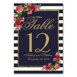 ストライプなバラ海軍および金ゴールドのテーブル数 テーブルナンバー