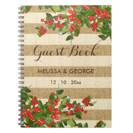 ストライプなバーラップおよびクリスマスのYauponヒイラギ ノートブック