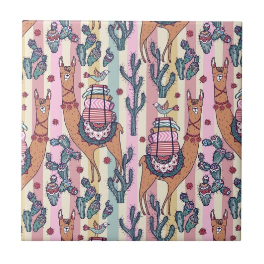 ストライプなパターンのラマ タイル (正面)