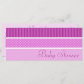 ストライプなピンクのお尻および点のベビーシャワー招待状 招待状 (正面/裏面)
