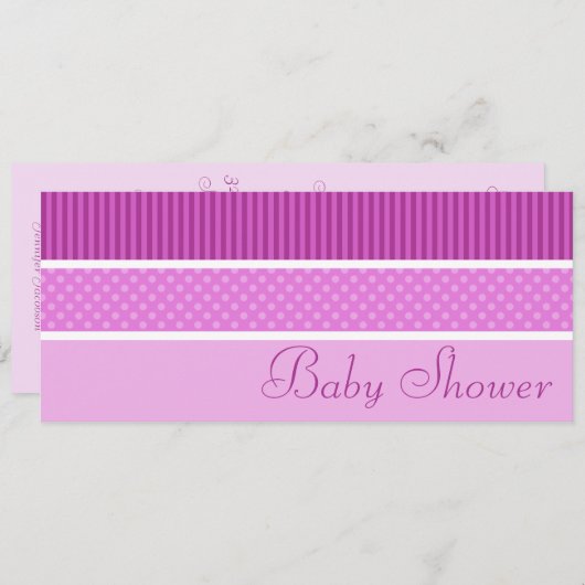 ストライプなピンクのお尻および点のベビーシャワー招待状 招待状 (正面/裏面)