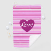 ストライプなピンクの白のプラムの愛原稿及びハート ゴルフタオル (インサイチュ)
