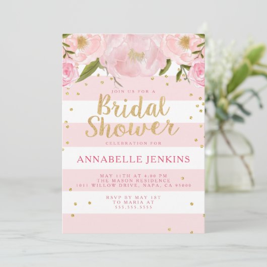 ストライプなブライダルシャワーのパーティの招待状 招待状 (スタンド正面)