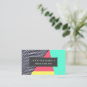 ストライプなモダンおよび色のブロックの幾何学的なパターン 名刺 (スタンド正面)