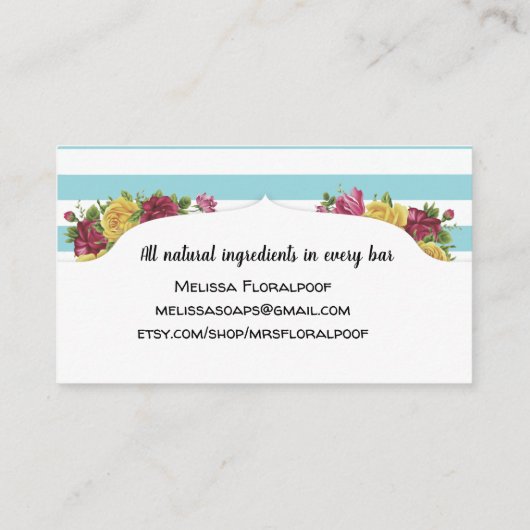 ストライプなヴィンテージのバラのハンドメイドの石鹸の名刺 名刺 (裏面)