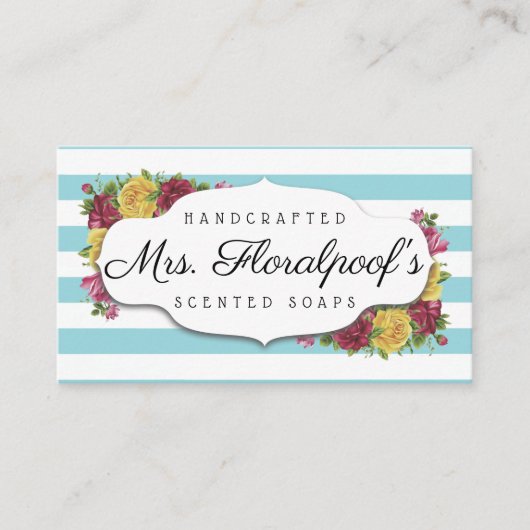 ストライプなヴィンテージのバラのハンドメイドの石鹸の名刺 名刺 (正面)