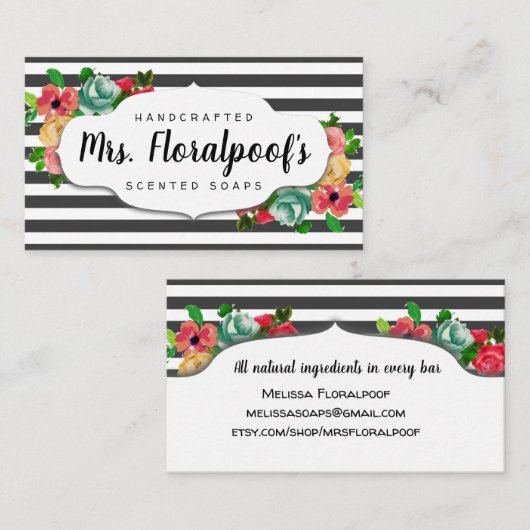 ストライプなヴィンテージの花のハンドメイドの石鹸の名刺 名刺 (正面/裏面)