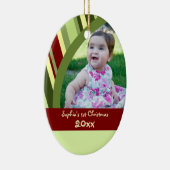 ストライプな写真のベビーの第1クリスマスのオーナメント セラミックオーナメント (右)