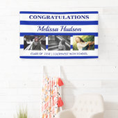 ストライプな卒業3の写真の濃紺の白 横断幕 (インサイチュ)