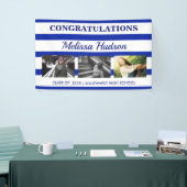 ストライプな卒業3の写真の濃紺の白 横断幕 (トレードショー)