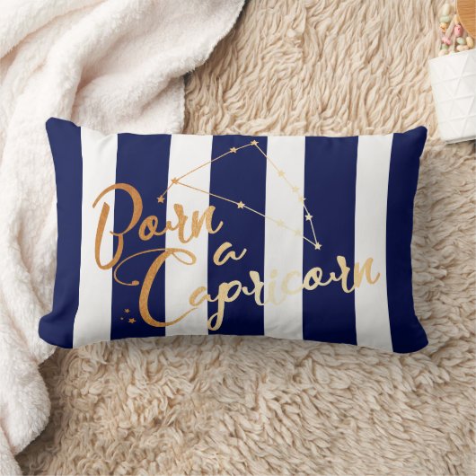 "ストライプな山羊座"の(占星術の)十二宮図海軍および金ゴールド生まれて下さい ランバークッション (ブランケット)