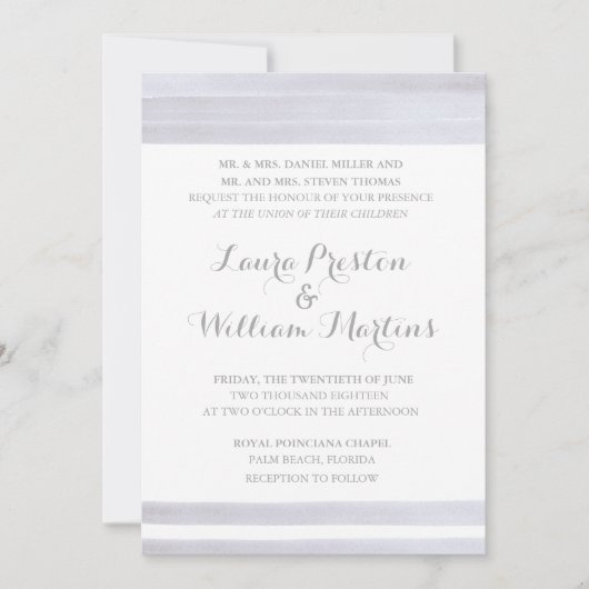 ストライプな水彩画の結婚式招待状 招待状 (正面)