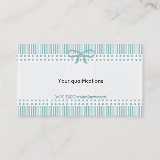 ストライプな点のかわいいベビーシッターの敏感で青い弓 名刺 (裏面)