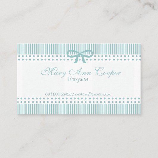 ストライプな点のかわいいベビーシッターの敏感で青い弓 名刺 (正面)