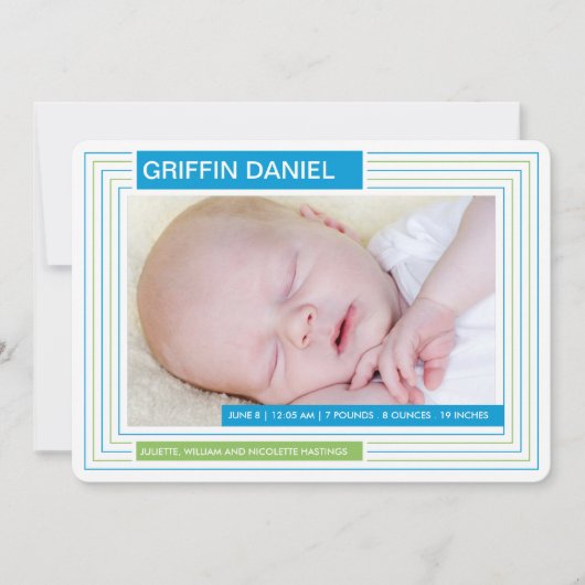 ストライプな男の子の発表 案内状 (正面)