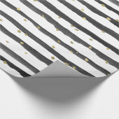 ストライプな白黒の金ゴールドの水彩画および点 ラッピングペーパー (角)