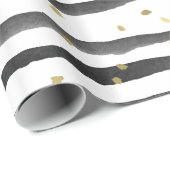 ストライプな白黒の金ゴールドの水彩画および点 ラッピングペーパー (ロールコーナー)