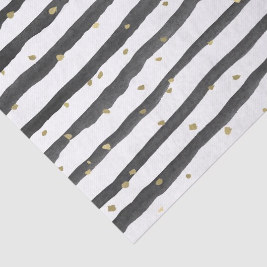 ストライプな白黒の金ゴールドの水彩画および点 薄葉紙 (詳細)