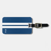 ストライプな真夜中の青を競争させるメンズ白 ラゲッジタグ (正面横)