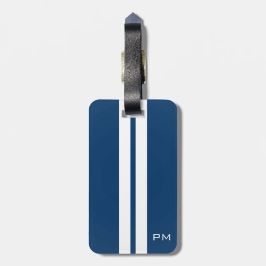 ストライプな真夜中の青を競争させるメンズ白 ラゲッジタグ (裏面縦)