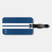 ストライプな真夜中の青を競争させるメンズ白 ラゲッジタグ (裏面横)