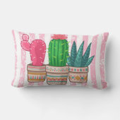 ストライプな背景が付いている手描きのサボテン ランバークッション (裏面)