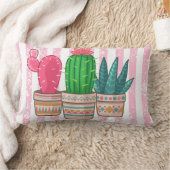 ストライプな背景が付いている手描きのサボテン ランバークッション (ブランケット)