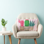 ストライプな背景が付いている手描きのサボテン ランバークッション (椅子)