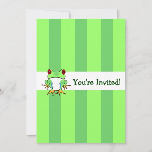 ストライプな誕生日の招待5x7のかわいいアマガエル 招待状 (裏面)