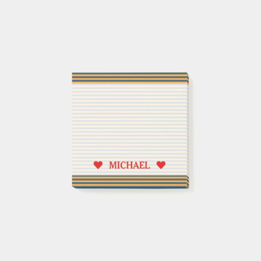 ストライプな青及びオレンジまたはラインパターン及び名前をカスタムする ポストイット (正面)