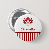 ストライプな、一流クラシックな赤と白のダマスク織 缶バッジ (正面&裏面)