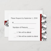 ストライプな(赤い) RSVPカードが付いているスカル 出欠カード (正面/裏面)