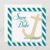 ストライプにアンカー Save the Date | ティール ホワイト セーブザデート (正面/裏面)