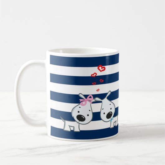 ストライプに愛のキュン♥キュン犬-Personalized  コーヒーマグカップ (左)