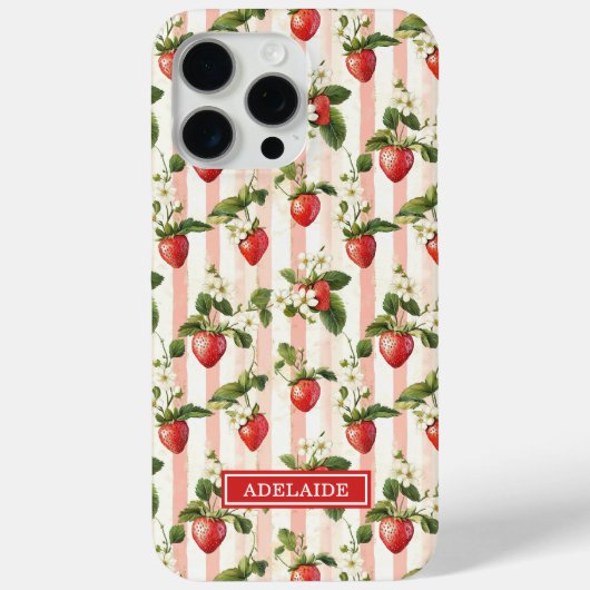 ストライプに水彩イチゴのモノグラム入り Case-Mate iPhoneケース (裏面)