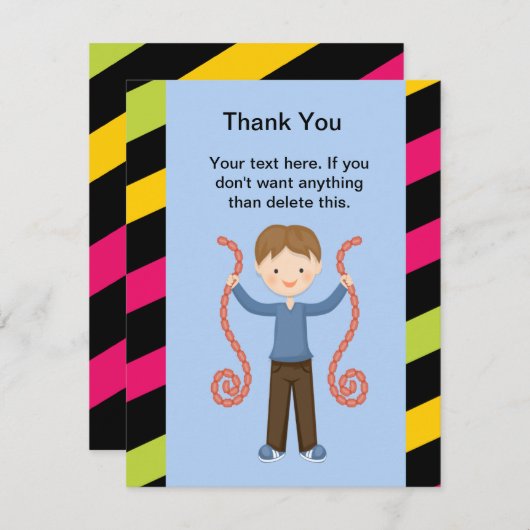 、ストライプのかわいい、アーケードの誕生日の男の子は感謝していしています サンキューカード (正面/裏面)