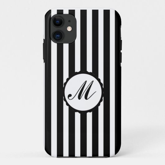ストライプのでストライプな白黒カスタムなモノグラム Case-Mate iPhoneケース (裏面)