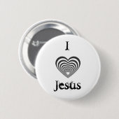 ストライプので黒いハート、IJesus 缶バッジ (正面&裏面)