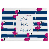 ストライプのなかわいい熱帯ピンクのベビーのフラミンゴの濃紺 ラージペーパーバッグ (正面)