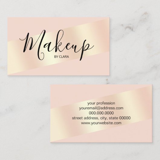 ストライプのなエレガントでモダンなひよこの赤面のピンクのバラの金ゴールド 名刺 (正面/裏面)