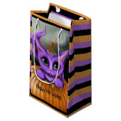 ストライプのなハロウィンの紫色の子猫 スモールペーパーバッグ (正面アングル)