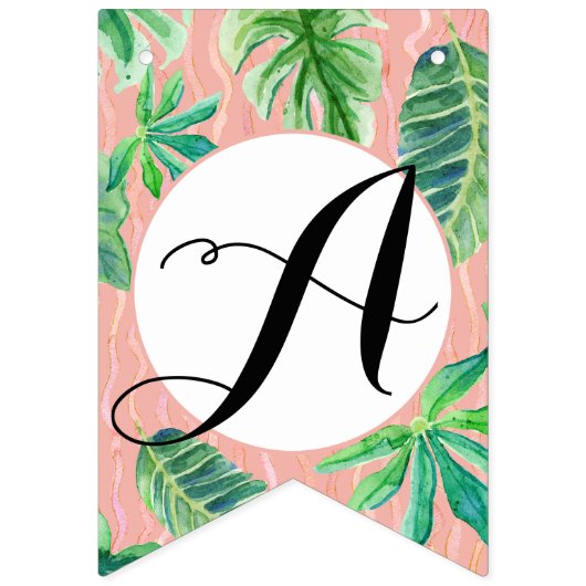 ストライプのなピンクnの黒いブライダルシャワーのフラミンゴの葉 バンティングフラッグ (第6の旗)