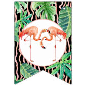 ストライプのなピンクnの黒いブライダルシャワーのフラミンゴの葉 バンティングフラッグ (第1の旗)