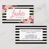 ストライプのなブラシの原稿の花のピンクの鞭 名刺 (正面/裏面)