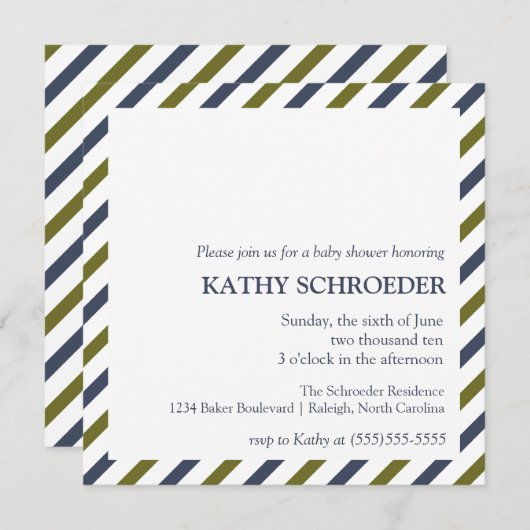 ストライプのなベビーシャワーの招待状のテンプレート 招待状 (正面/裏面)
