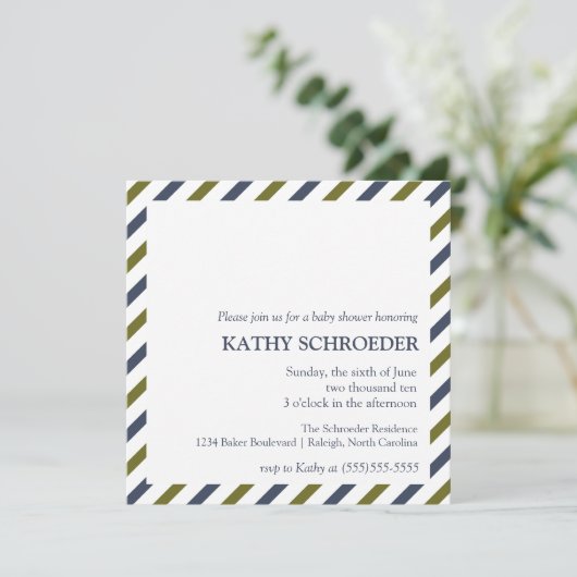 ストライプのなベビーシャワーの招待状のテンプレート 招待状 (スタンド正面)