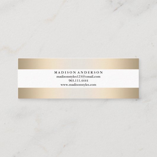 ストライプのなモダンでエレガントでフェイクな金ゴールドホイル スキニー名刺 (裏面)